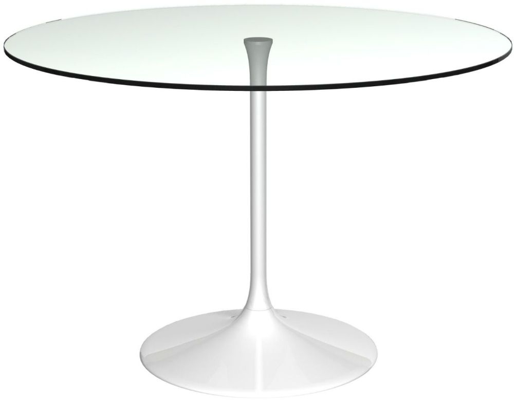 Gillmore Space Swan Clear Glass Top 110cm Round Large Dining Table With White Gloss Base