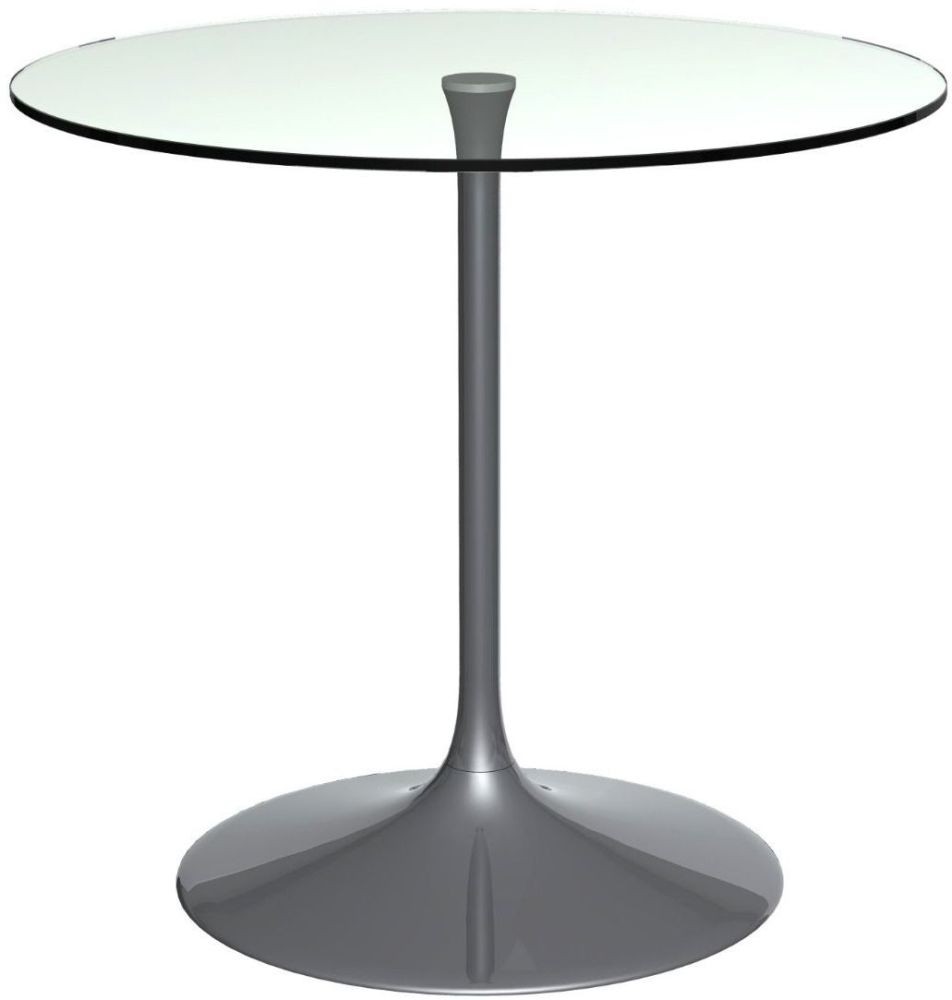 Gillmore Space Swan Clear Glass Top 80cm Round Small Dining Table With Dark Chrome Base