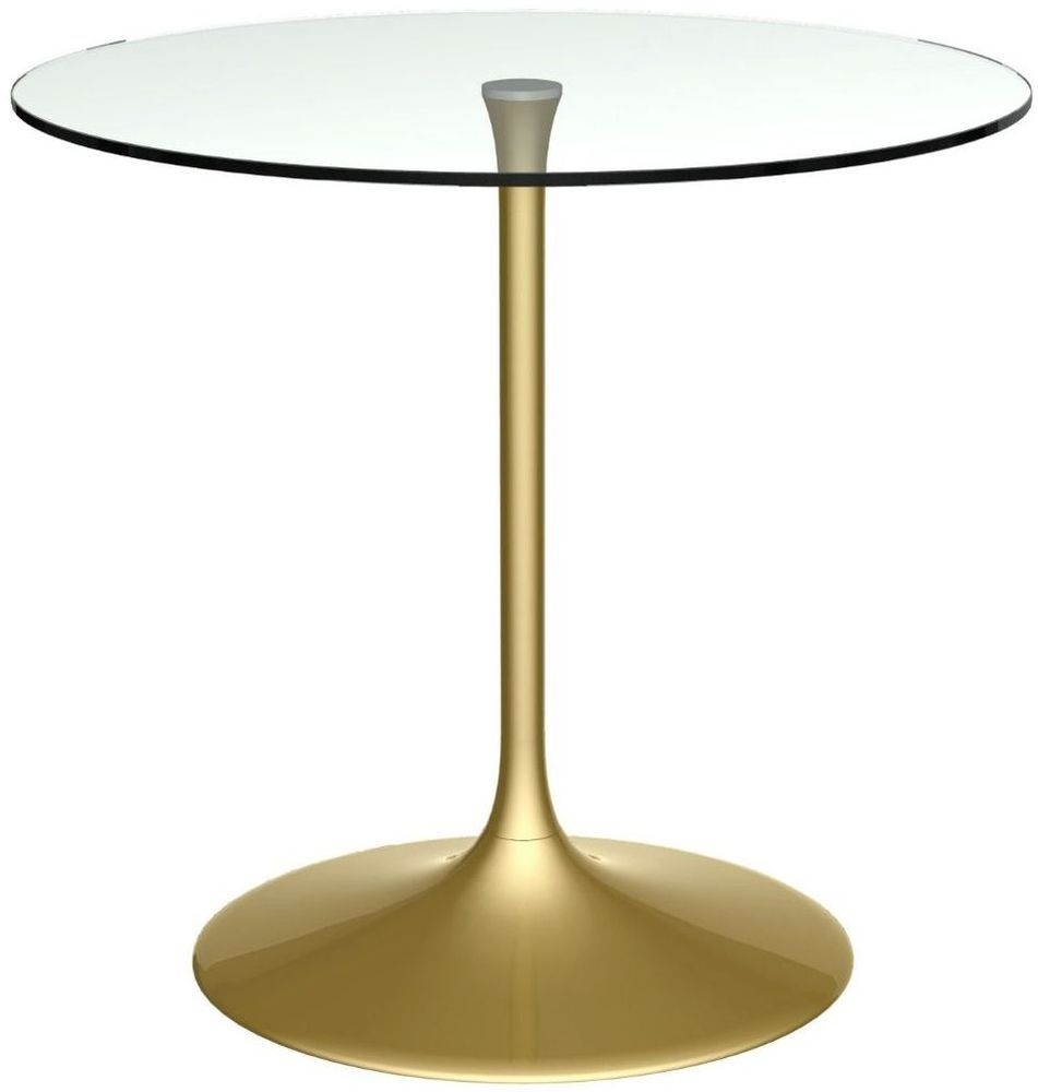 Gillmore Space Swan Clear Glass Top 80cm Round Small Dining Table With Brass Base