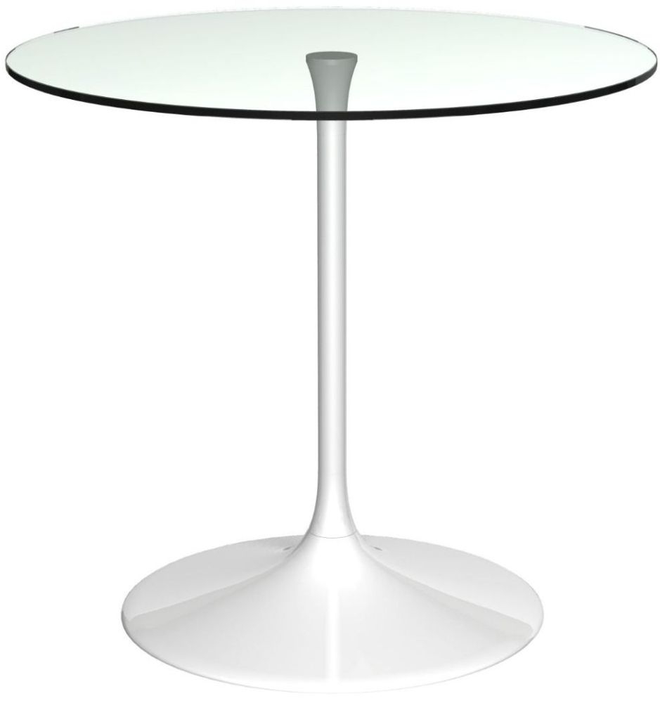Gillmore Space Swan Clear Glass Top 80cm Round Small Dining Table With White Gloss Base