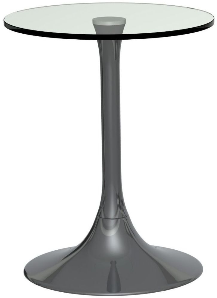 Gillmore Space Swan Clear Glass Top Round Side Table With Dark Chrome Base