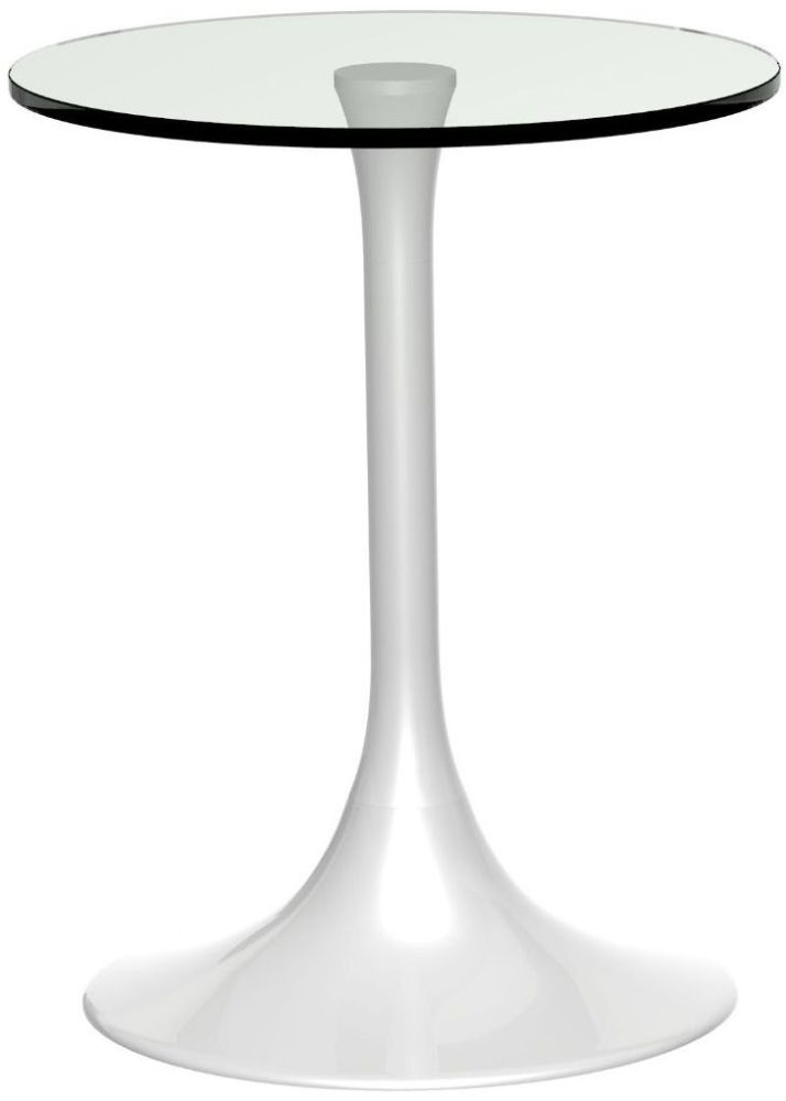 Gillmore Space Swan Clear Glass Top Round Side Table With White Gloss Base