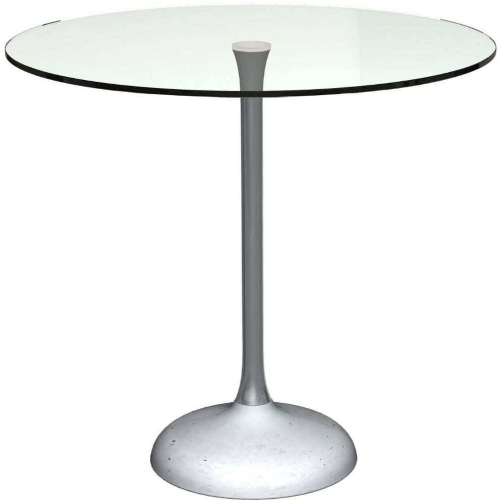Gillmore Space Swan Clear Glass Top And Dark Chrome Column 80cm Round Dining Table With Concrete Base