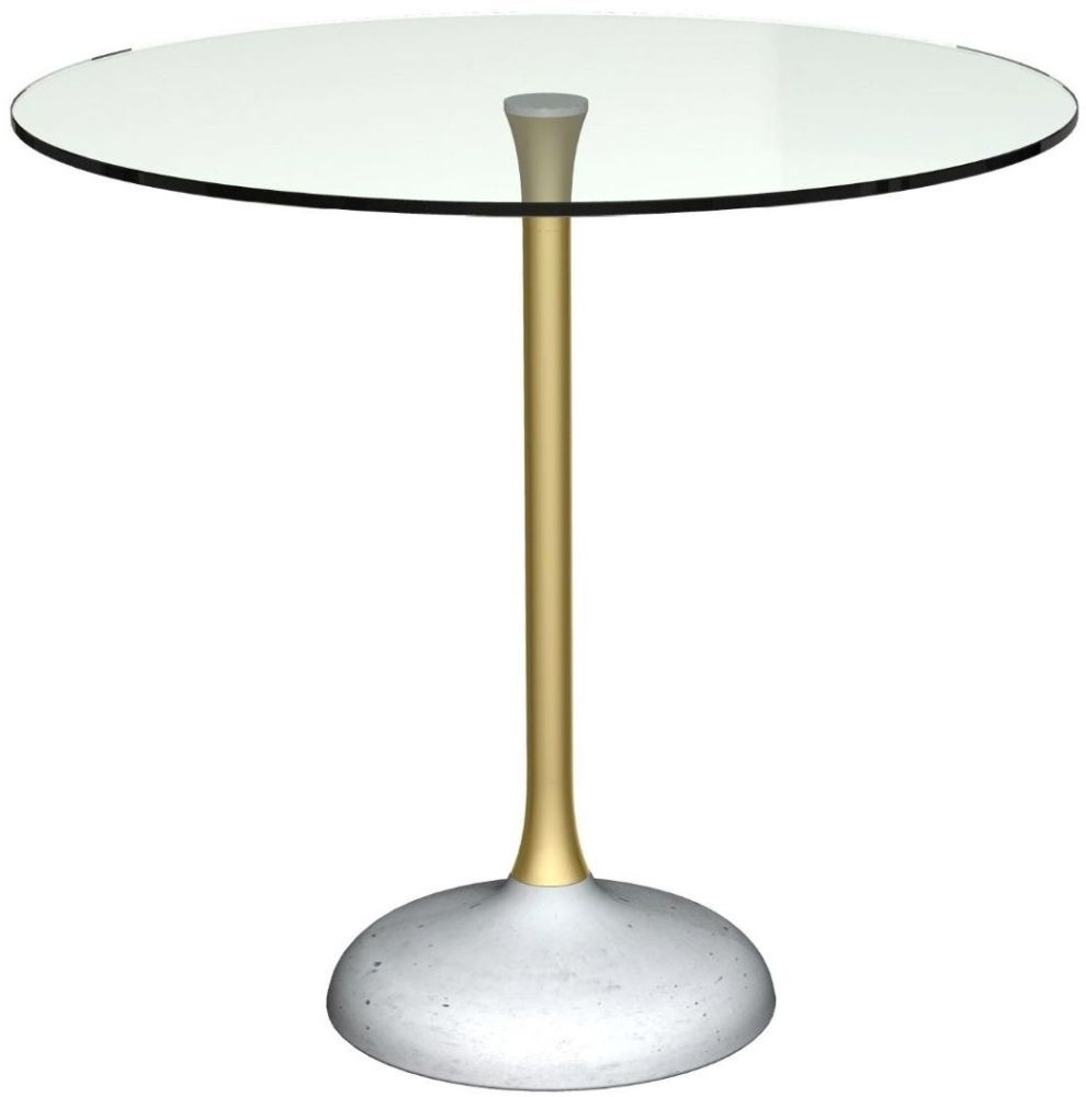 Gillmore Space Swan Clear Glass Top And Brass Column 80cm Round Dining Table With Concrete Base