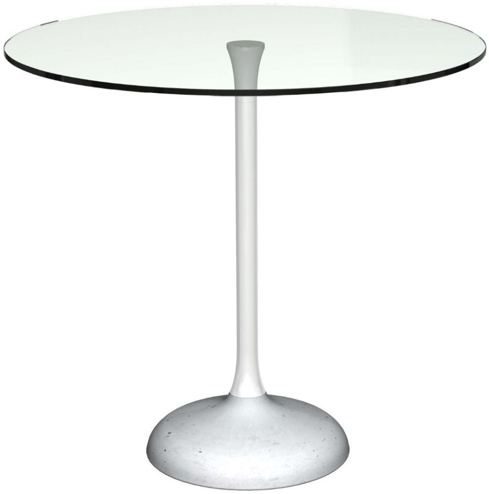 Gillmore Space Swan Clear Glass Top And White Gloss Column 80cm Round Dining Table Concrete Base