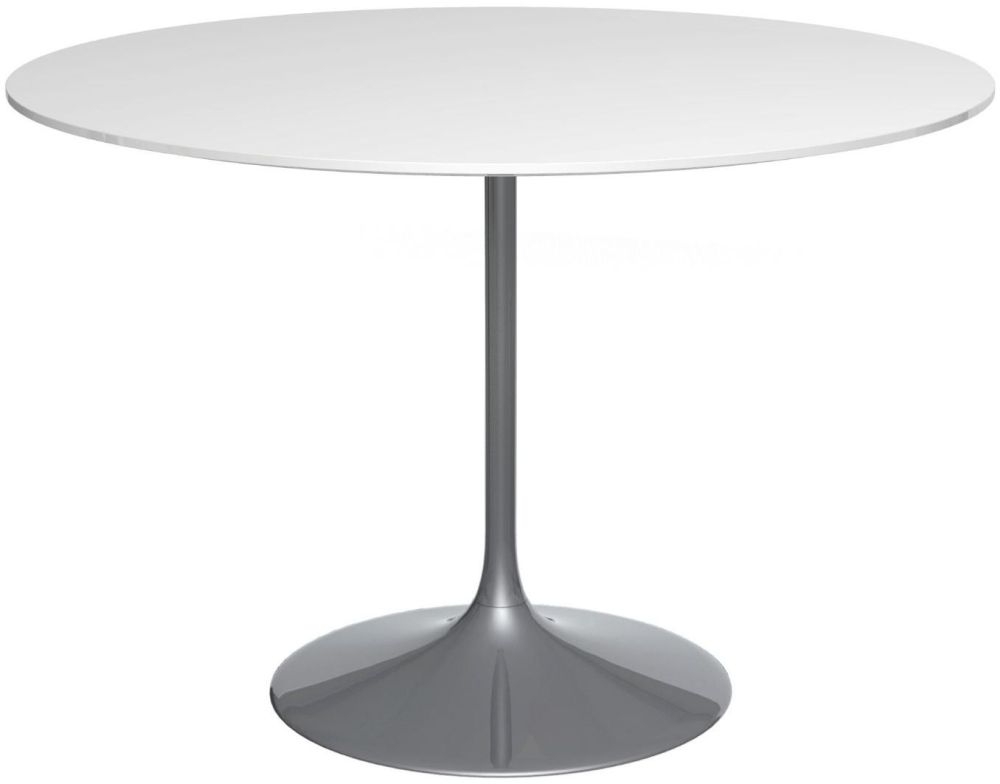Gillmore Space Swan White Gloss Top Round 110cm Large Dining Table With Dark Chrome Base