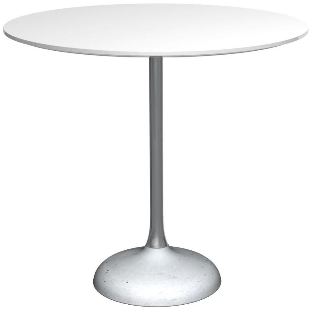 Gillmore Space Swan White Gloss Top And Dark Chrome Column 80cm Round Dining Table With Concrete Base