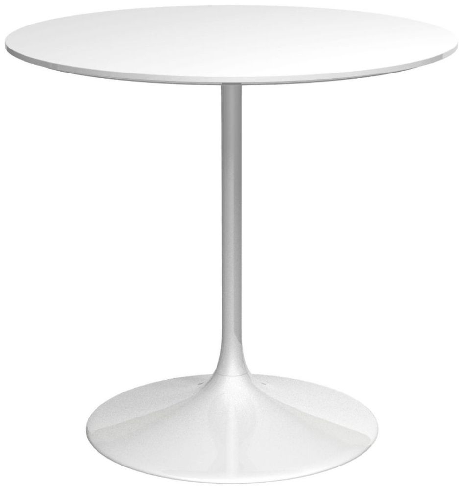 Gillmore Space Swan White Gloss Top 80cm Round Small Dining Table White Gloss Base