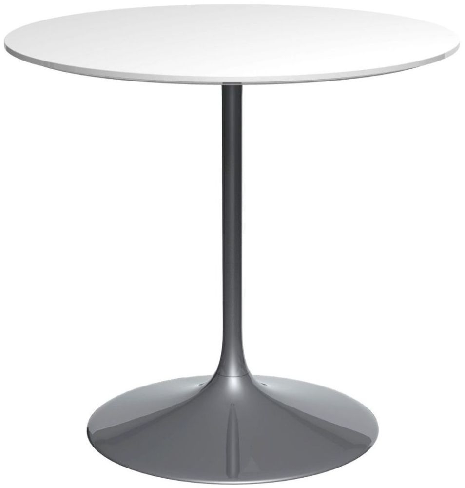 Gillmore Space Swan White Gloss Top 80cm Round Small Dining Table With Dark Chrome Base