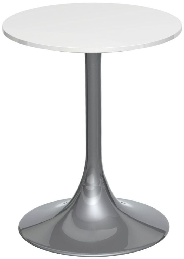 Gillmore Space Swan White Gloss Top Round Side Table With Dark Chrome Base