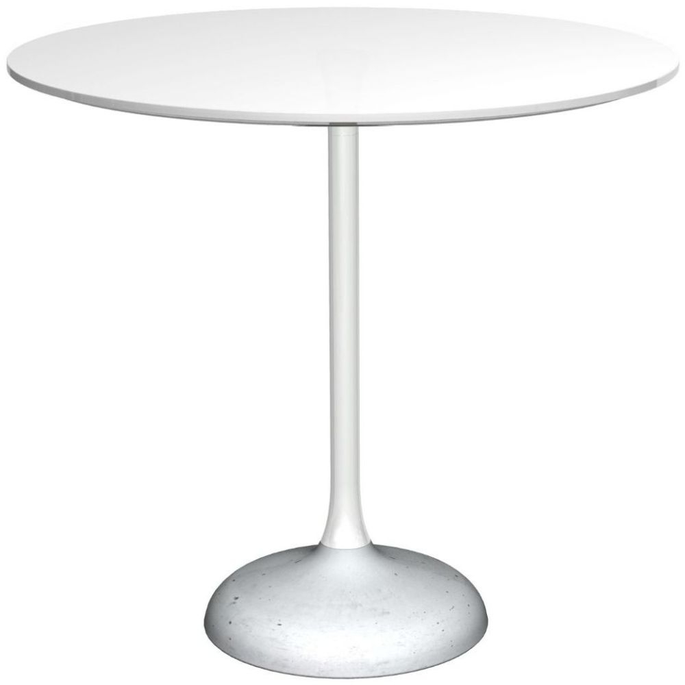 Gillmore Space Swan White Gloss Top And White Gloss Column 80cm Round Dining Table With Concrete Base