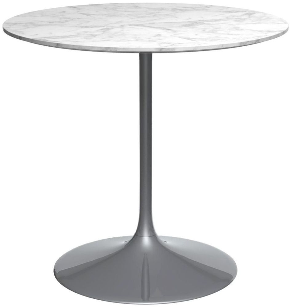 Gillmore Space Swan White Marble Top 80cm Round Small Dining Table With Dark Chrome Base