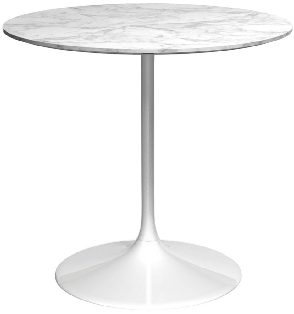 Gillmore Space Swan White Marble Top 80cm Round Small Dining Table With White Gloss Base