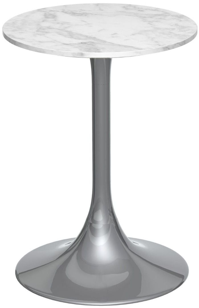 Gillmore Space Swan White Marble Top Round Side Table With Dark Chrome Base