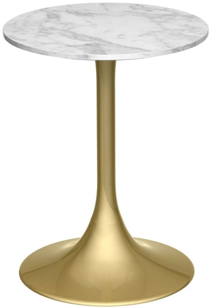 Gillmore Space Swan White Marble Top Round Side Table With Brass Base