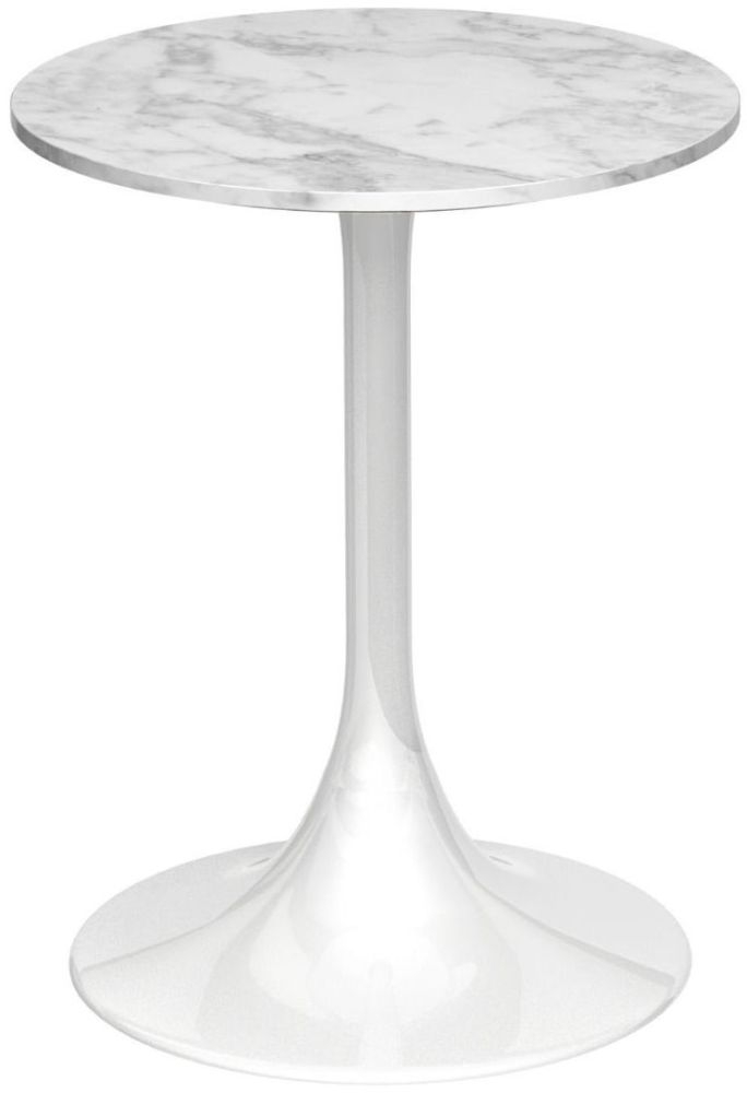 Gillmore Space Swan White Marble Top Round Side Table With White Gloss Base
