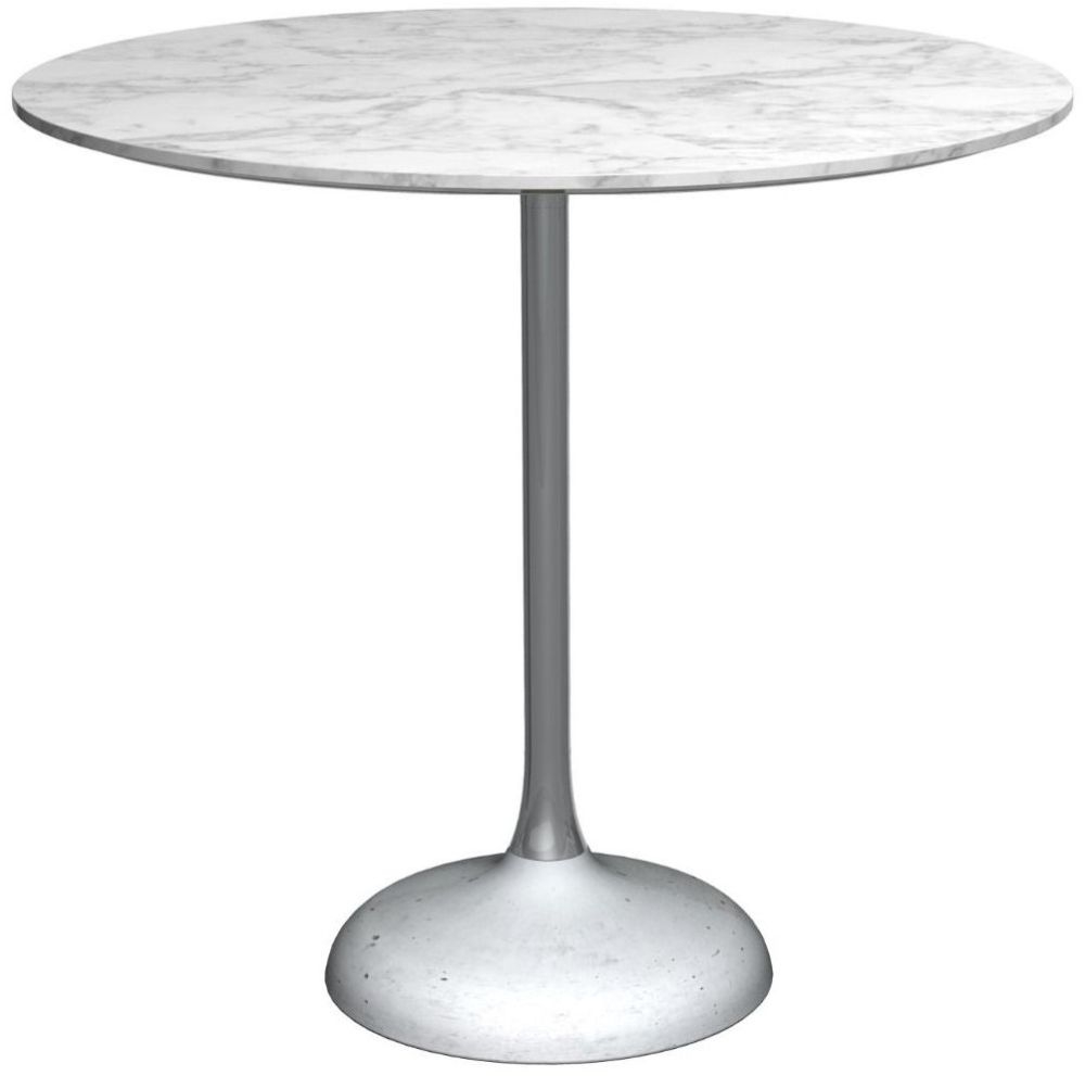 Gillmore Space Swan White Marble Top And Dark Chrome Column 80cm Round Dining Table With Concrete