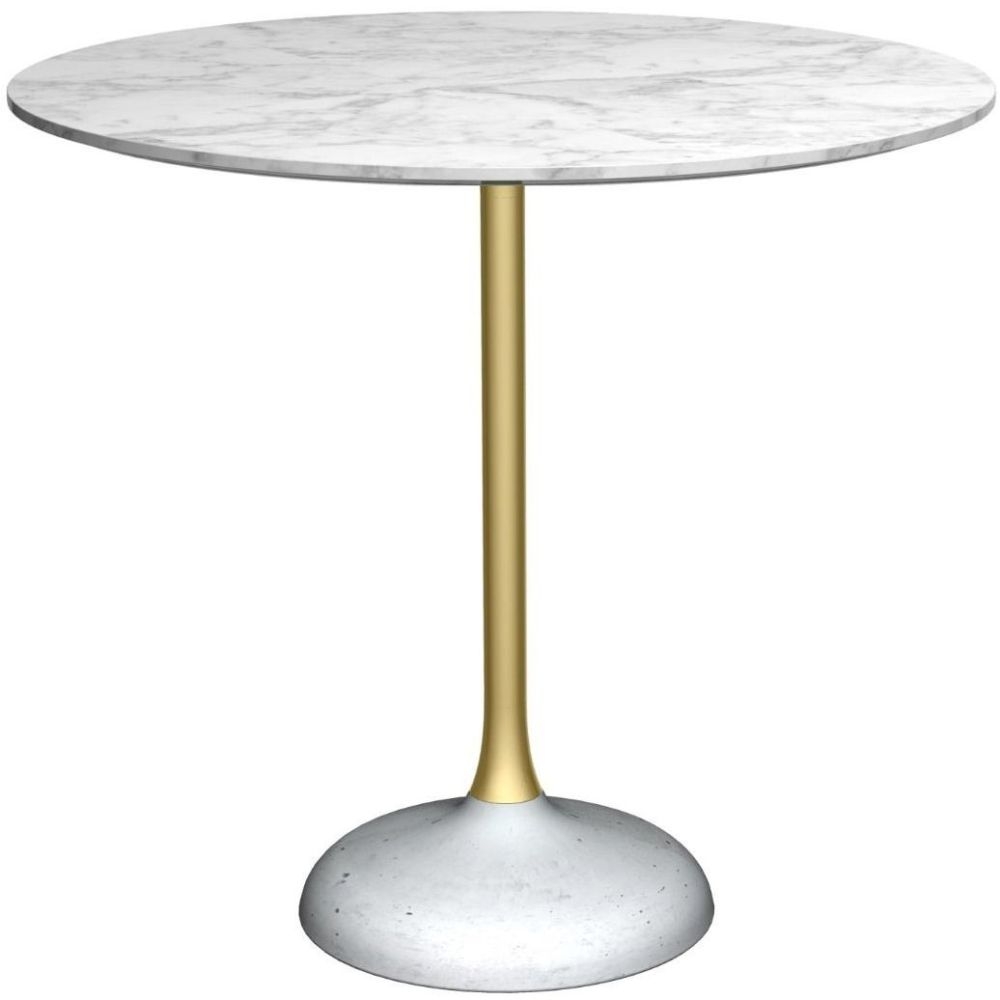 Gillmore Space Swan White Marble Top And Brass Column 80cm Round Dining Table With Concrete Base