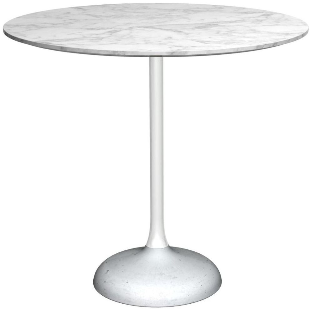 Gillmore Space Swan White Marble Top And White Gloss Column 80cm Round Dining Table With Concrete Base
