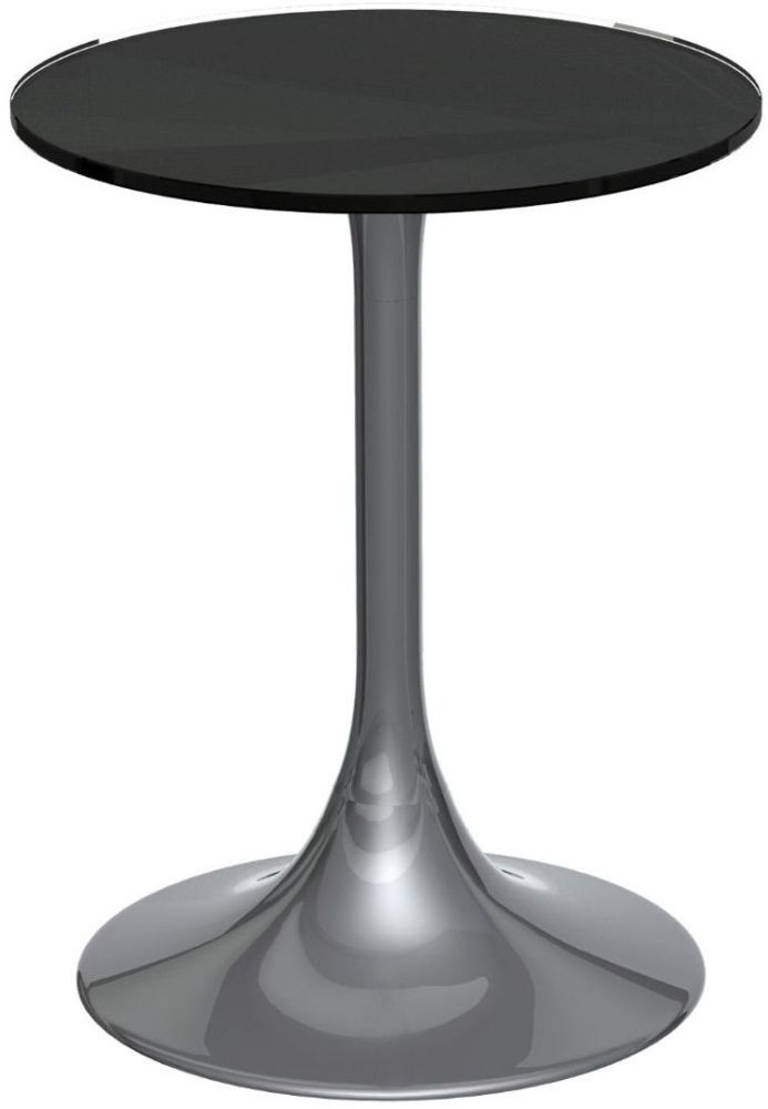 Gillmore Space Swan Black Glass Top Round Side Table With Chrome Base