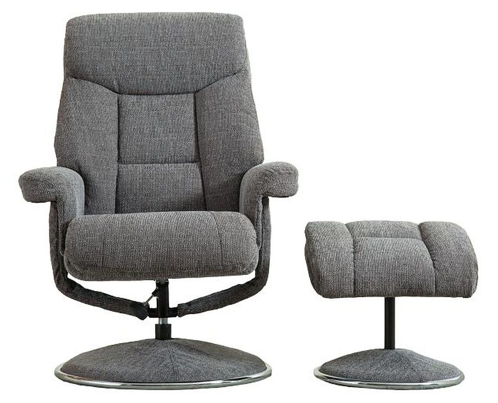 Gfa Biarritz Swivel Recliner Chair With Footstool Lisbon Grey Fabric