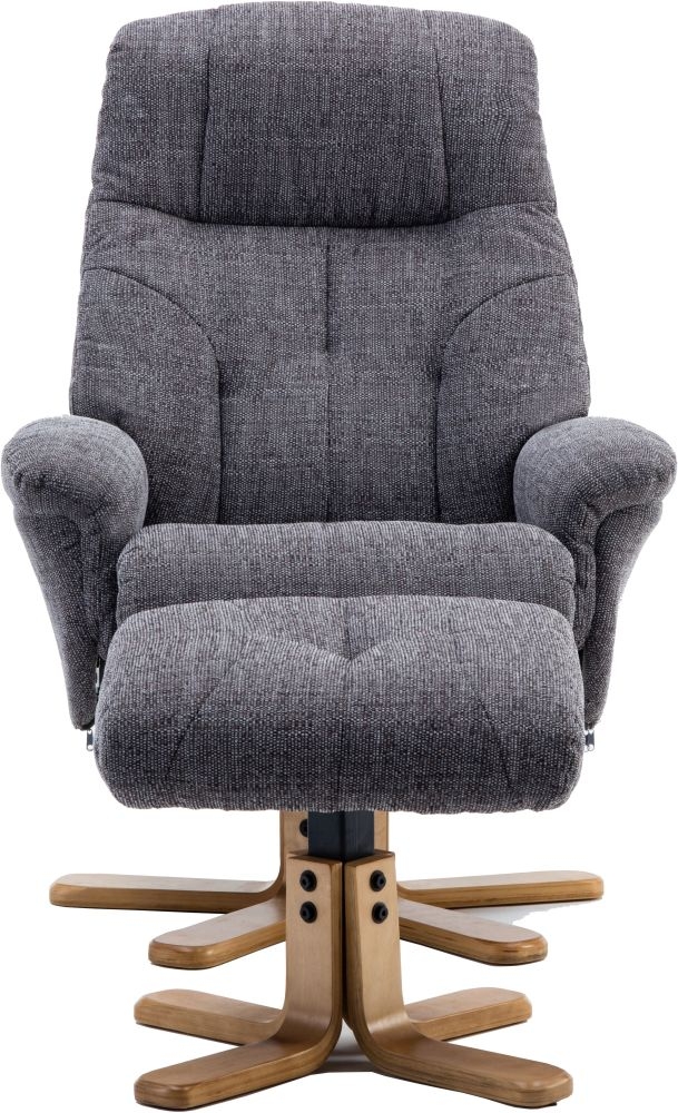 Gfa Dubai Swivel Recliner Chair With Footstool Lisbon Grey Fabric