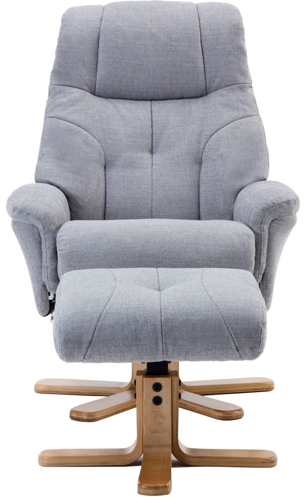 Gfa Dubai Swivel Recliner Chair With Footstool Lisbon Silver Fabric