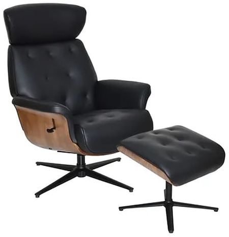 Gfa Nordic Swivel Recliner Chair With Footstool Black Leather Match