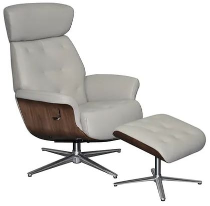 Gfa Nordic Swivel Recliner Chair With Footstool Pale Grey Leather Match