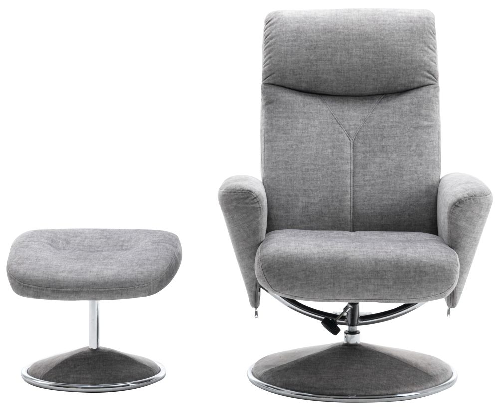 Gfa Paddington Swivel Recliner Chair With Footstool Silver Fabric