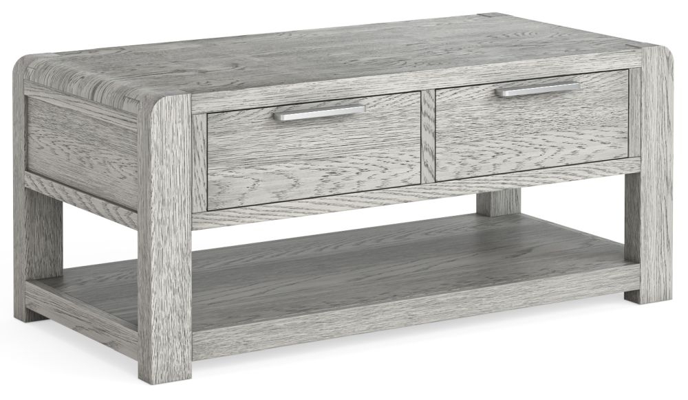 Archdale Grey Washed Oak Coffee Table Storage With 2 Drawers