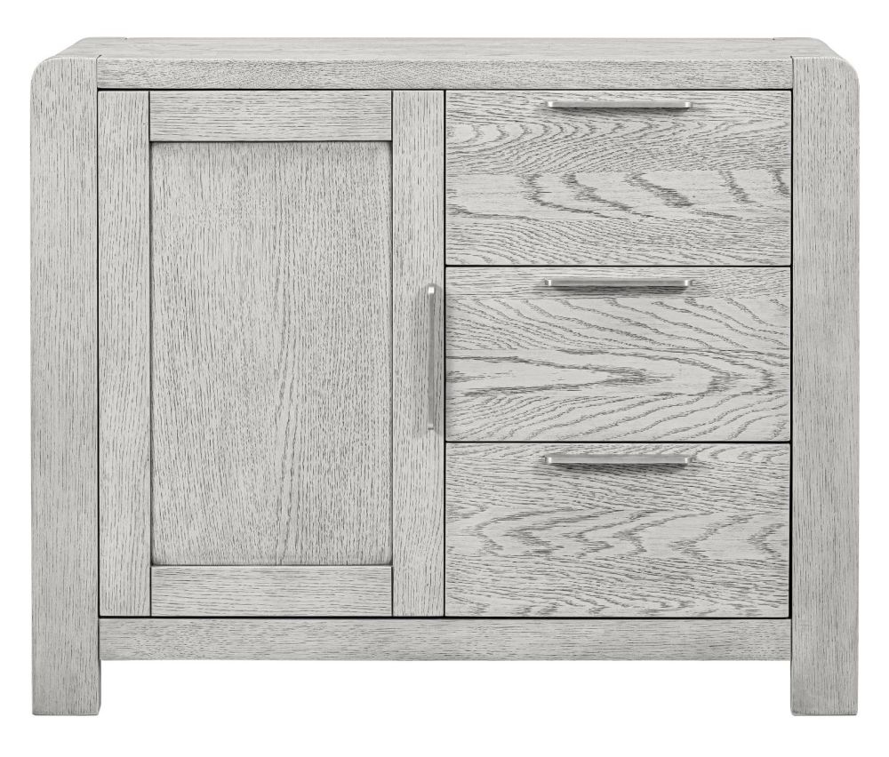 Amsterdam Grey Washed Oak Sideboard 985cm W With 1 Door 3 Drawers