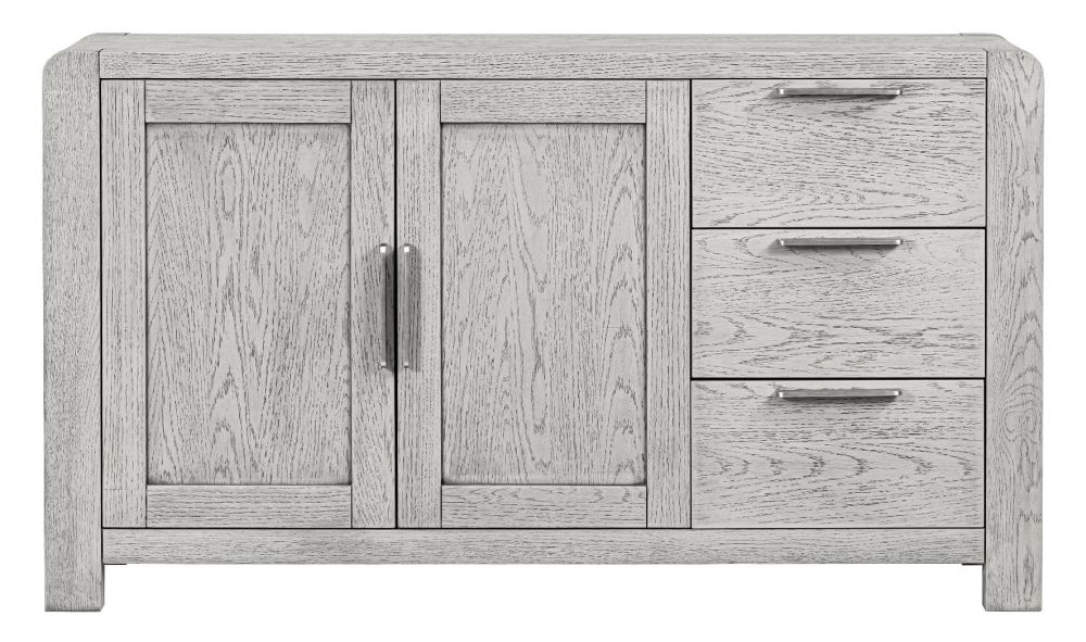 Amsterdam Grey Washed Oak Sideboard 140cm W With 2 Doors And 3 Drawers