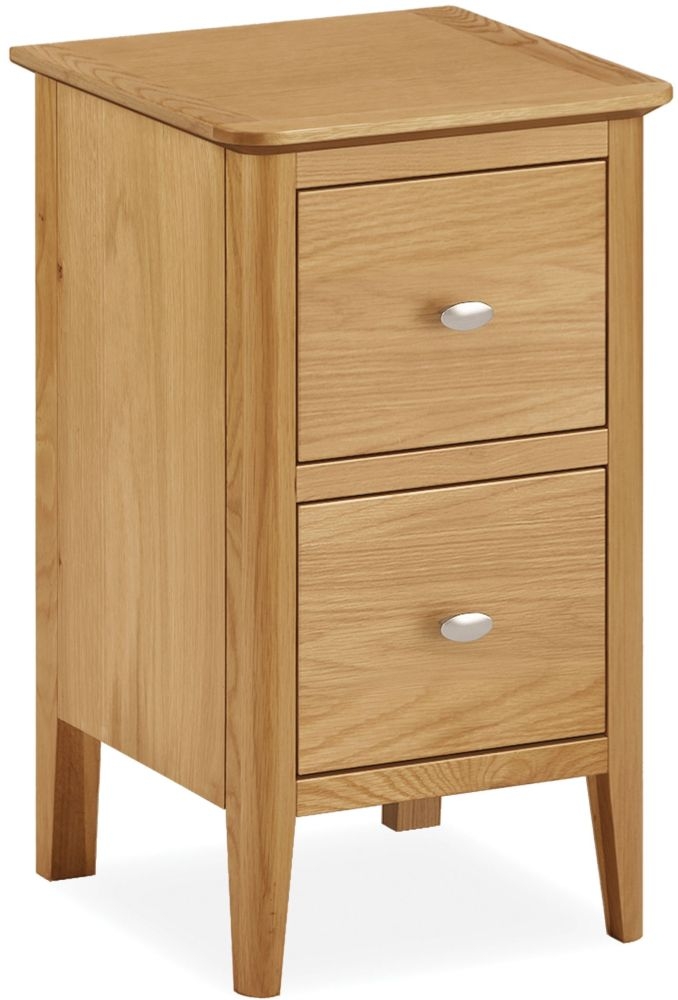 Bath Oak Narrow Bedside Cabinet 35cm With 2 Drawers