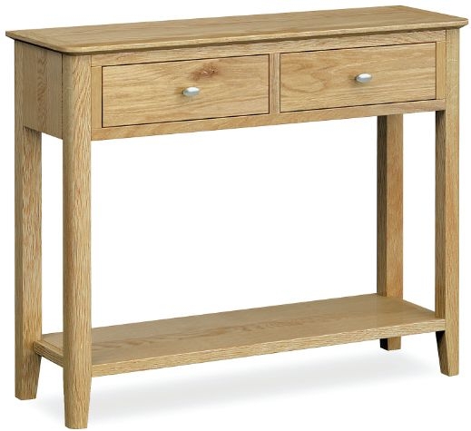 Bath Oak Console Table 2 Drawers For Narrow Hallway