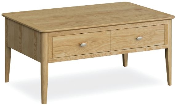 Bath Oak Coffee Table Storage With 2 Drawers