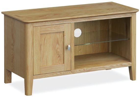 Bath Oak Small Tv Unit 90cm With Storage For Television Upto 32in Plasma