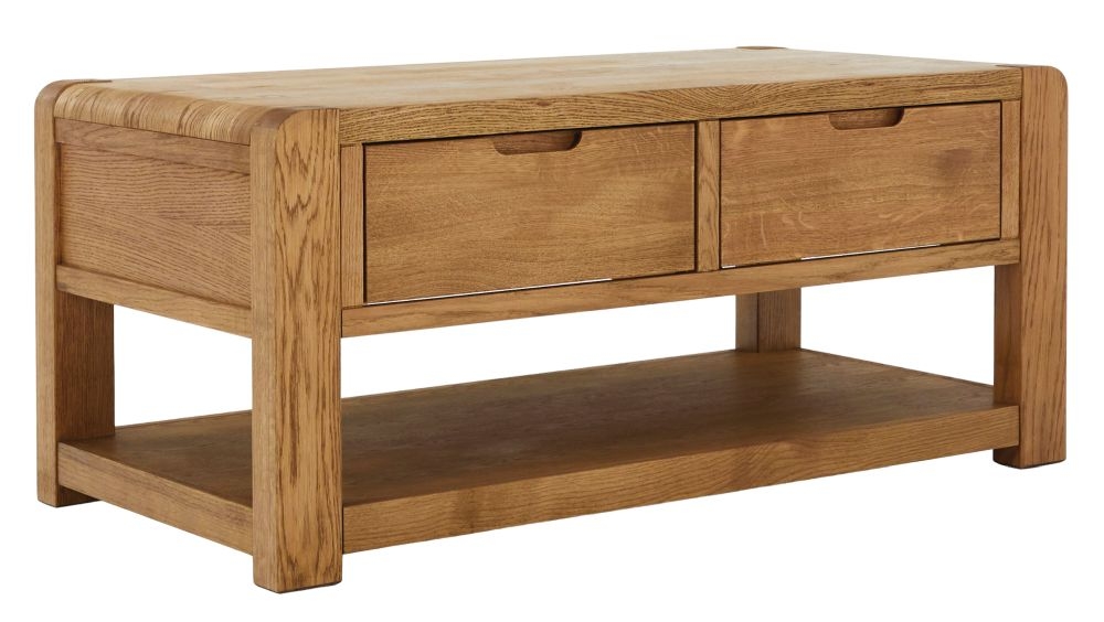Bergen Oak Coffee Table Storage With 2 Drawers