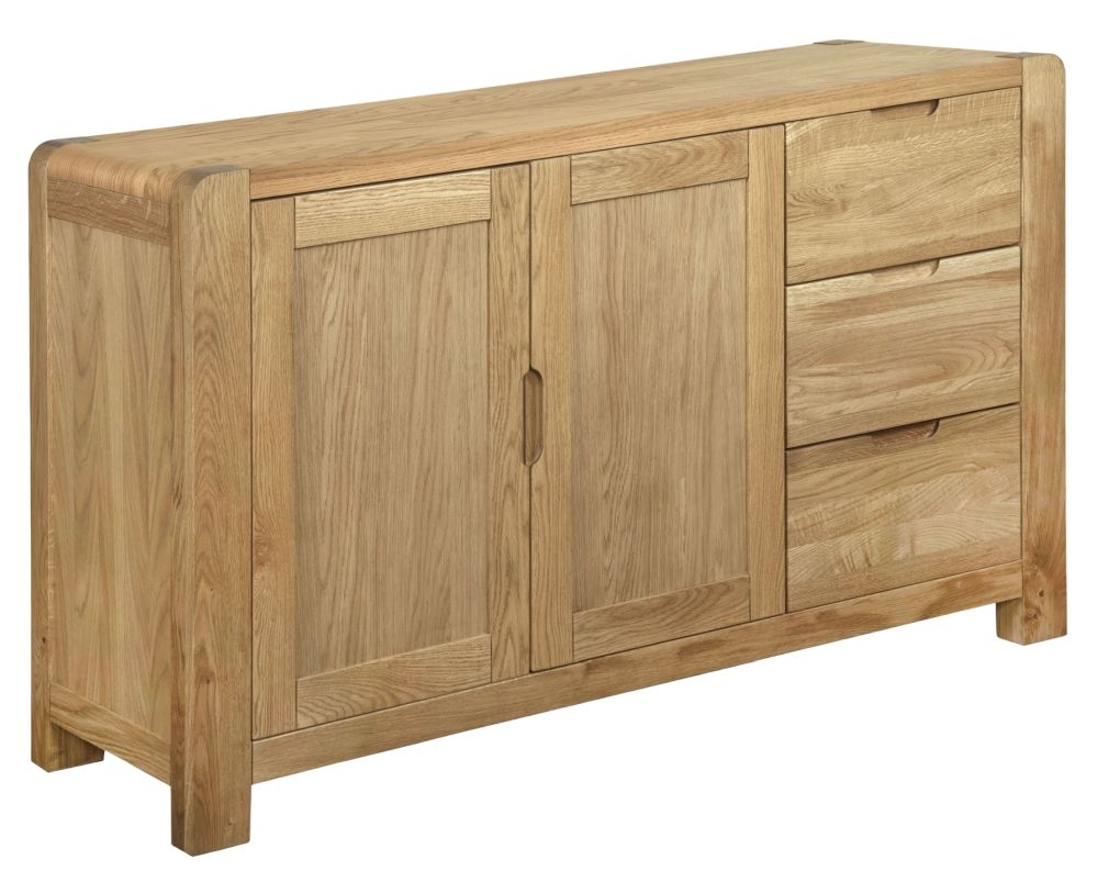 Bergen Oak Sideboard 140cm W With 2 Doors And 3 Drawers