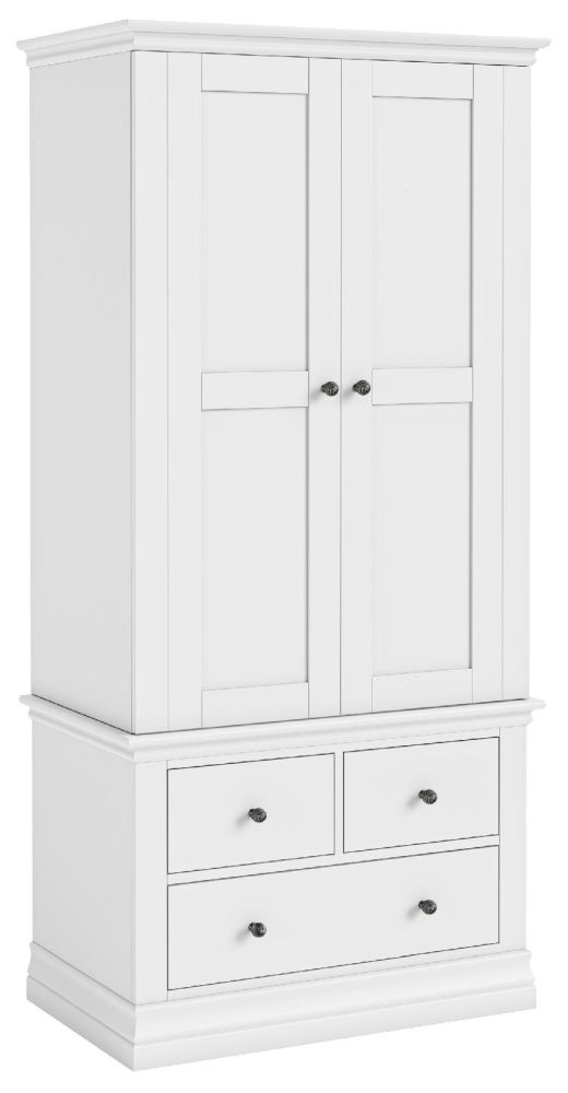 Bordeaux White 2 Door 3 Drawer Wardrobe