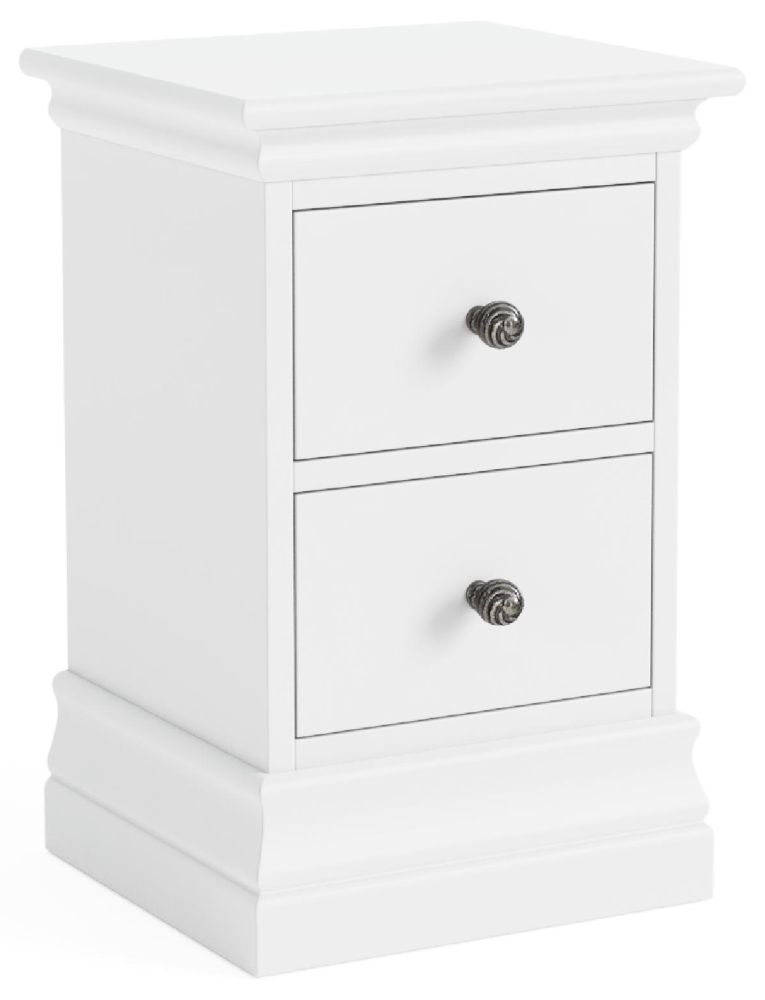 Bordeaux White Narrow Bedside Cabinet 2 Drawers