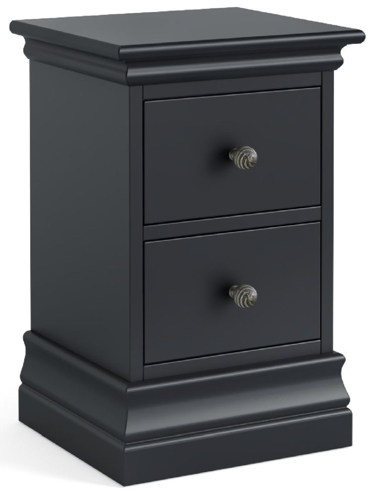 Bordeaux Charcoal Black Narrow Bedside Cabinet 2 Drawers