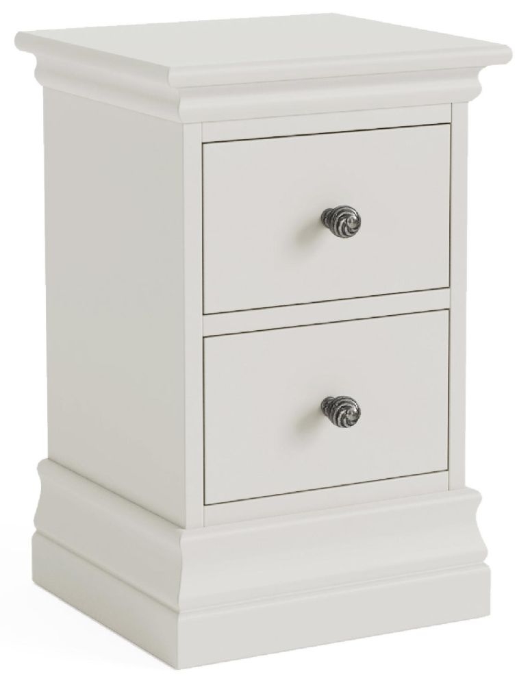 Bordeaux Cotton White Narrow Bedside Cabinet 2 Drawers