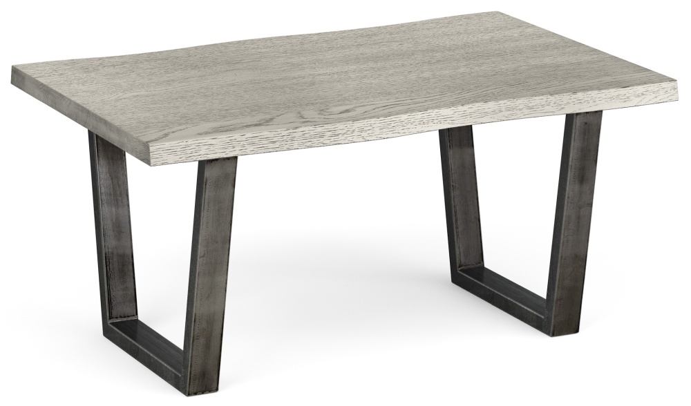 Brooklyn Grey Oak Coffee Table Live Edge Top With Industrial Style Black Metal U Legs