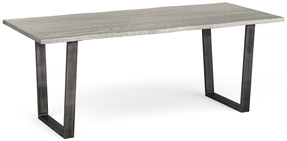 Brooklyn Grey Oak Dining Table Seats 8 Diners 200cm Live Edge Top With Industrial Style Black Metal U Legs