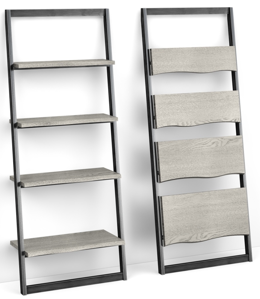 Brooklyn Grey Oak Bookcase 185cm Tall Ladder Bookshelf With 5 Shelves