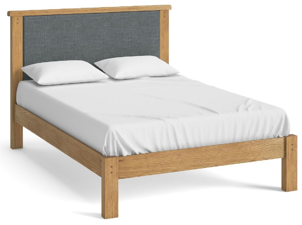 Burford Oak Low Foot End Bed With Upholstered Headboard