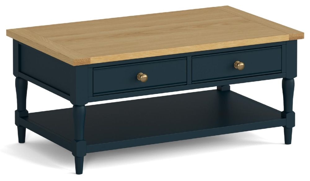Chichester Blue Navy And Oak 2 Drawer Coffee Table