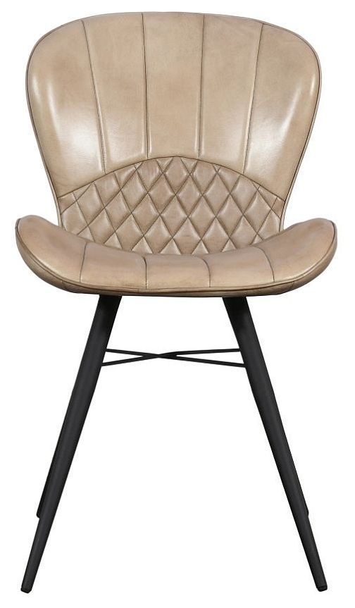 Amory Industrial Style Vintage Leather Dining Chair Beige Faux Pu With Black Metal Legs Sold In Pairs