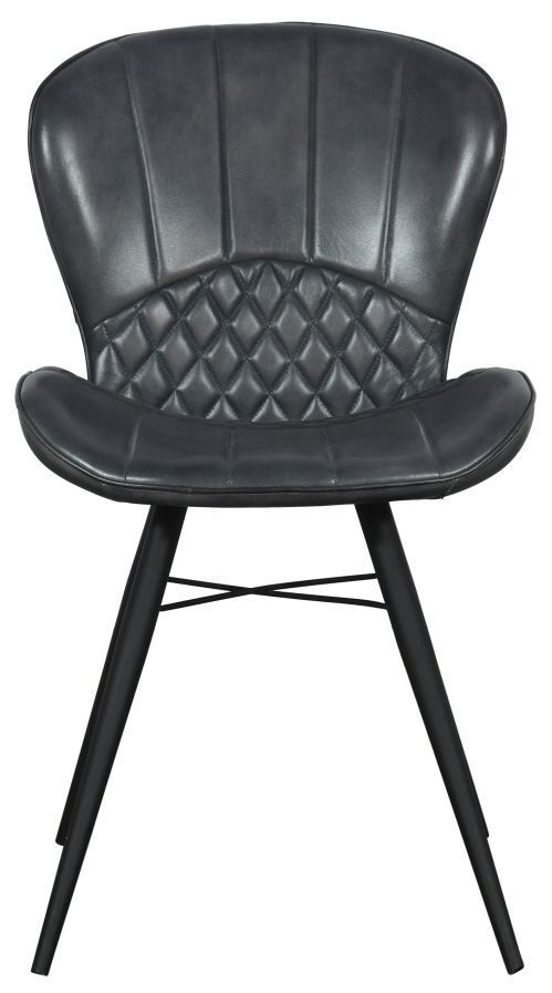 Amory Industrial Style Vintage Leather Dining Chair Dark Grey Faux Pu With Black Metal Legs Sold In Pairs